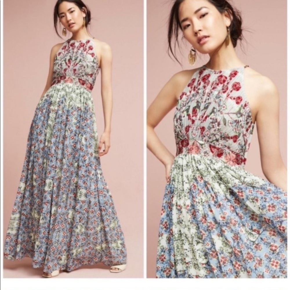 Anthropologie Bhanuni by Jvoti Georgette Floral Printed Maxi Dress size 12